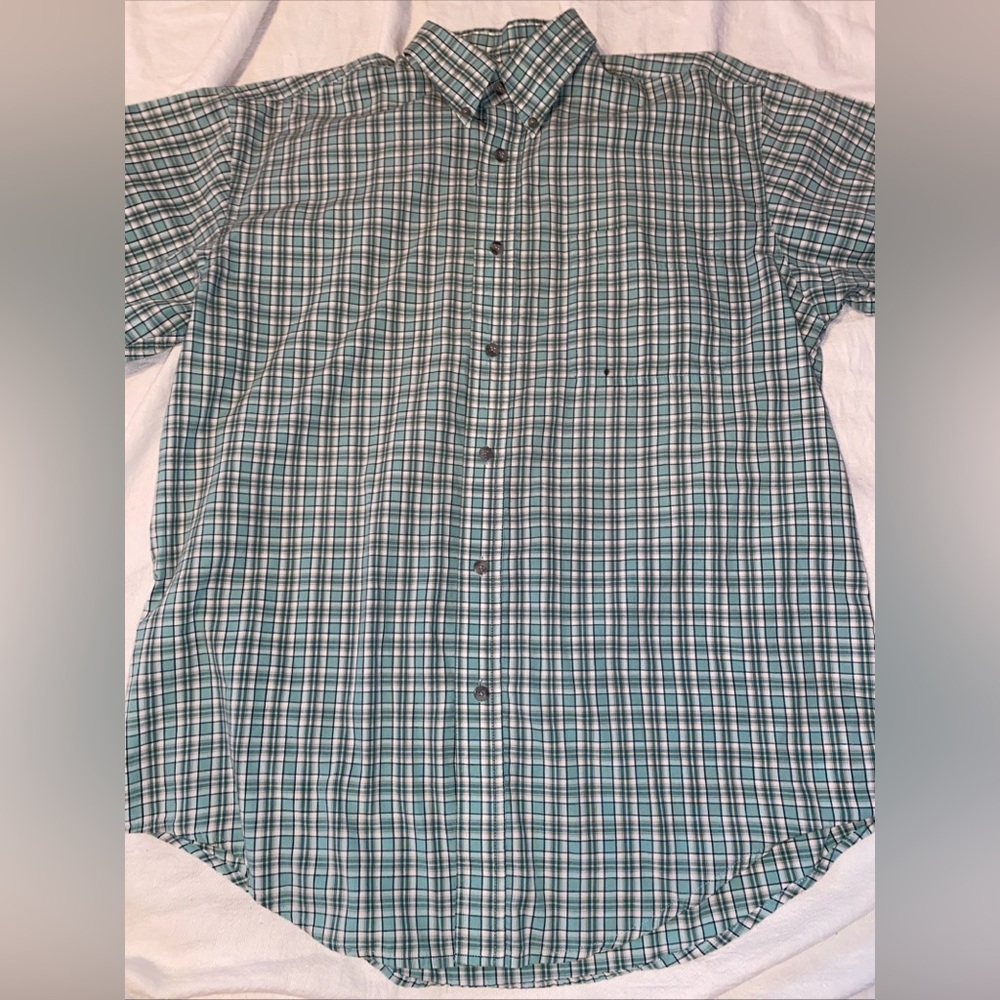 Wrangler Riata Plaid Shirt Size Large Has A Pocket Stain